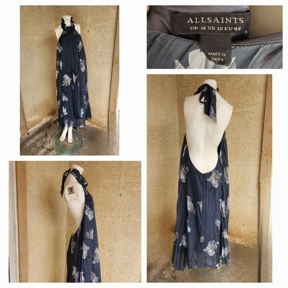 ALLSAINTS Alaya Cordelia Floral Silk Asymmetrical‎ Maxi Dress - Picture 2 of 2